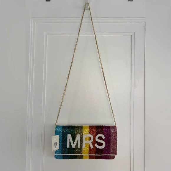 “MRS” Rainbow Beaded Clutch Purse NWT - Picture 5 of 9